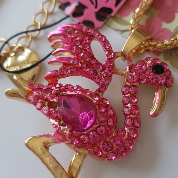 Betsey Johnson Style Necklace Flamingo Crystal Pendant Chain - Picture 2 of 11